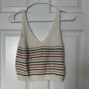 Cozy Striped Knit Crop Top - Cream and Multicolor